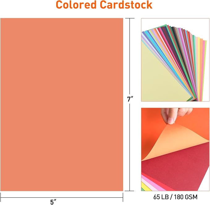 MAXECHO 5" x 7" Colored Cardstock, 50 Assorted Sheets in 50 Colors, 180 GSM (65 lb) Bulk Construction Paper, Printer Friendly Card Stock for Printing & Making, DIY Crafts, Cricut, School Supplies