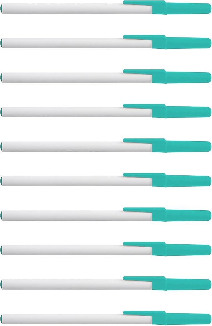 DISCOUNT PROMOS Value Stick Pens Set of 10, Bulk Pack - Black Ink, Great for Office, School, Business, Tradeshows, Events - Teal
