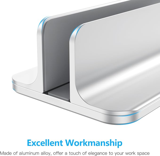 OMOTON Vertical Laptop Stand Holder, Adjustable Dock for MacBook, Silver | Aluminum Stand for MacBook Stand, Fits Chromebook & Gaming Laptops up to 17.3 in, Office Desk Organization, Space-Saving
