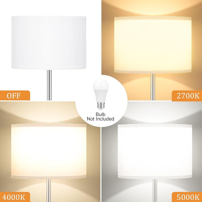 60'' Modern Floor Lamp with Shade, Tall Lamps for Living Room, Bedroom, Office, Dining Room, White Shade with Silver Pole(Without Bulb)