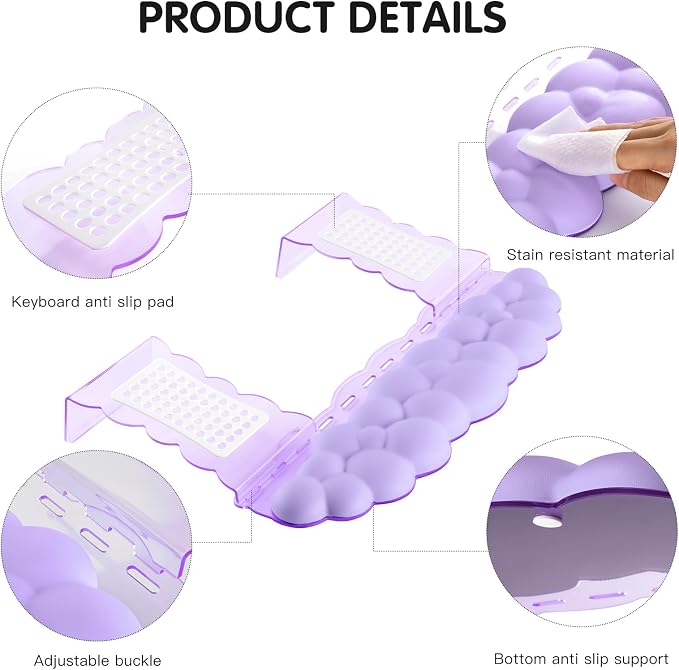 Purple Acrylic Keyboard Stand with Wrist Rest，Detachable/Adjustable Width | Ergonomic Cloud Wrist Rest Keyboard Support，Width Adjustment 9.7-16.8 in,for Laptop,Office Desk - Portable Comfortable Typing