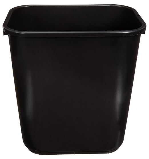 Amazon Basics Rectangular Plastic Office Wastebasket,14.4"L x 10.3"W x 15"H, 7 Gallon, Easy to Clean, Black, Pack of 2