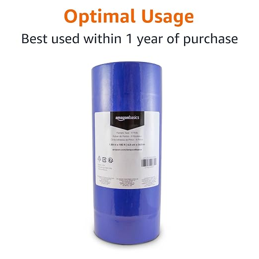Amazon Basics Blue Painters Tape, Protects Surfaces, Removes Easily, No Residue, 1.88" x 60-Yard, 6 Rolls