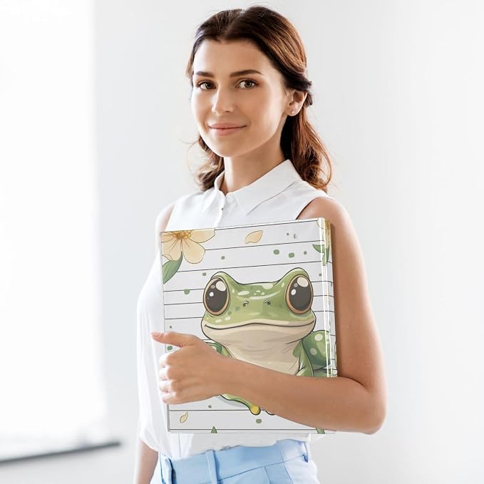 3 Ring Binder, 1.5 Inch Binder with Round Rings to Hold 200 Sheets, Cute Frog 3 Ring Binders with Clipboard for Home Class Office Supplies