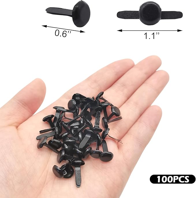 BlingKingdom 100 PCS Brad Paper Fasteners for Crafts, 0.3 x 0.6 Split Pin | Flexible, Durable and Sturdy, Round, Metal Brad Fastener for DIY Projects, Scrapbooking, Office (Black)