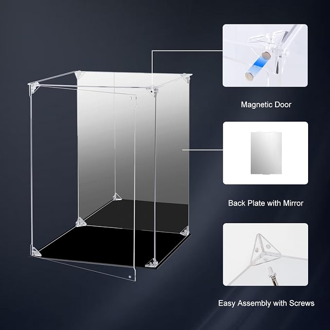 Acrylic Display Case Clear Action Figure Display Case with Mirrored Back, Dustproof Protection Display Box Alternative Glass Case for Collectibles Figures Models Doll Toys(10x10x15.7 inch, 25x25x40cm)
