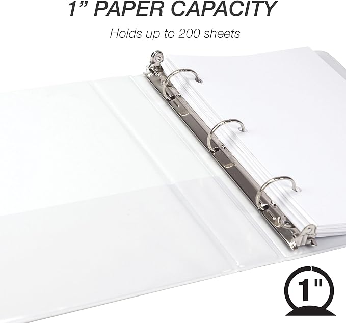 Samsill Durable 1 Inch Mini 3 Ring Binder, Round Ring Binder, Holds 5.5 x 8.5 Inch Documents, Customizable Cover, 1" View, Single, White