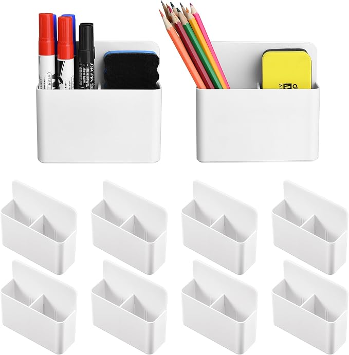 Mabrasse 10p Magnetic Dry Erase Marker Holder,Pen and Eraser Holder for Whiteboard, Magnet Pencil Cup Utility Storage Organizer for Office, Refrigerator, Locker and Metal Cabinets (10 Pack)