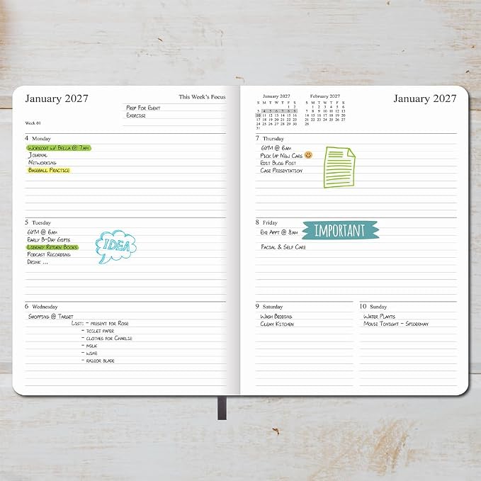 2026-2027 Planner - Weekly and Monthly Planner, Oct 2026 - Dec 2027, Vegan Leather Cover, Elastic Closure, 8.5"x11", Grey