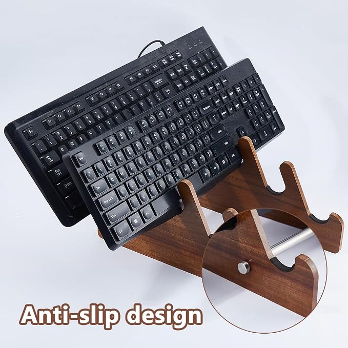 DICOSMETIC Keyboard Display Stand Mechanical Keyboard Holder Keyboards Storage Shelf Natural Acacia Wood 4 Slot Detachable 30x16.7x15cm (11.81x6.57x5.91 Inch) for Keyboards Tablet Small Devices