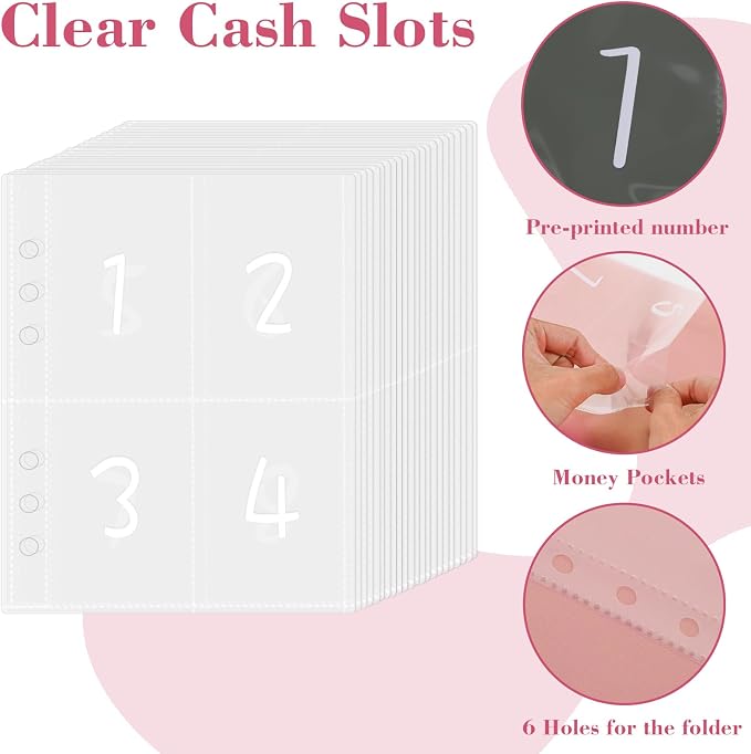 2 Pack 100 Envelopes Money Saving Challenge, Cash Budget Planner A5 Binder | Savings Challenges Book Organizer Folder with 3 Tracker to Save $5,050 $2,600 $300, 100 Pre-numbered Pockets, Red & Pink