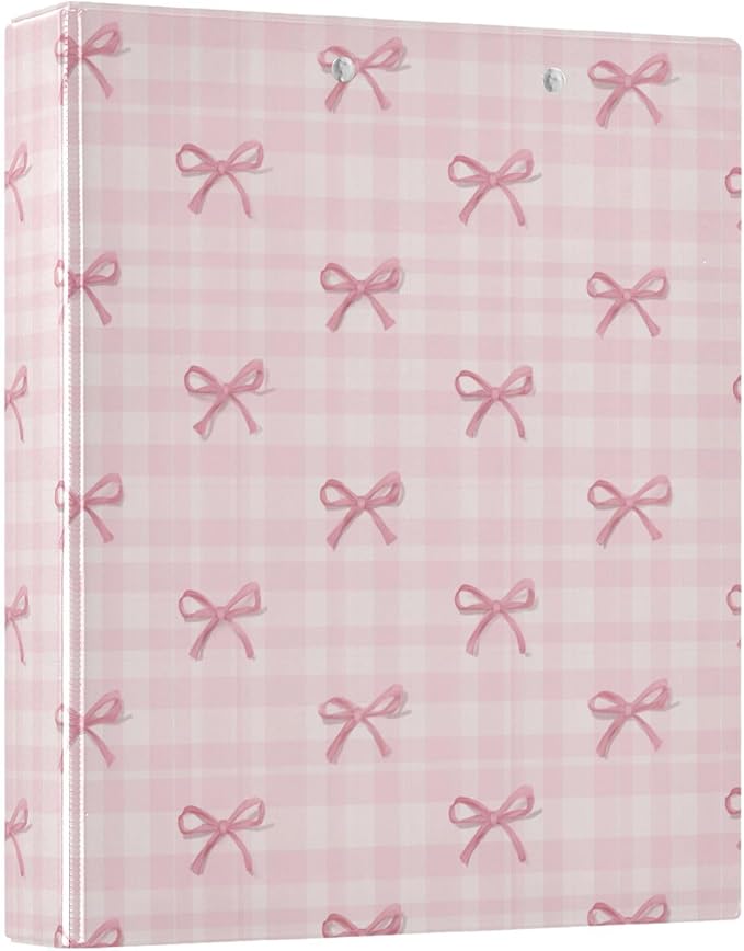 Aslsiy Pink Checkered Little Bows 3 Ring Binder 1.5 Inch Round Clipboard Binder Decorative Harcover Binder Organizer for Office Supplies