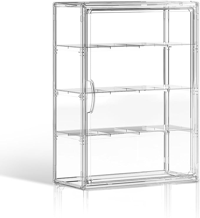 Clear 4 Tiers Acrylic Display Case for Figures Collectibles Wall Mounted Hobby Figurine Display Case with Shelves, Display Shelf Storage Box for Labubu Pop Mart, Action Figures, XXL, 1 Pack