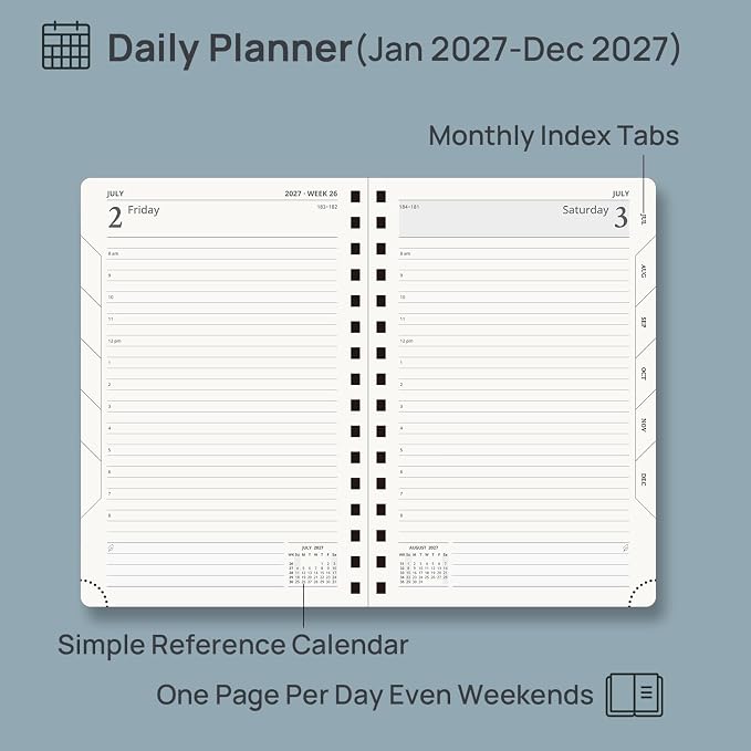 POPRUN 2027 Daily Planner One Page Per Day, 5.75" x 8.5" Calendar Book