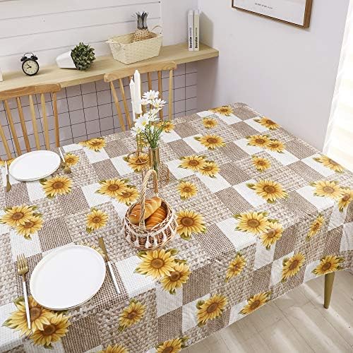 LIBERECOO Vinyl Tablecloth with Flannel Backing, 60 x 102 Inch Sunflower Rectangle Stain-Resistant Table Cloth Waterproof Plastic Table Cover