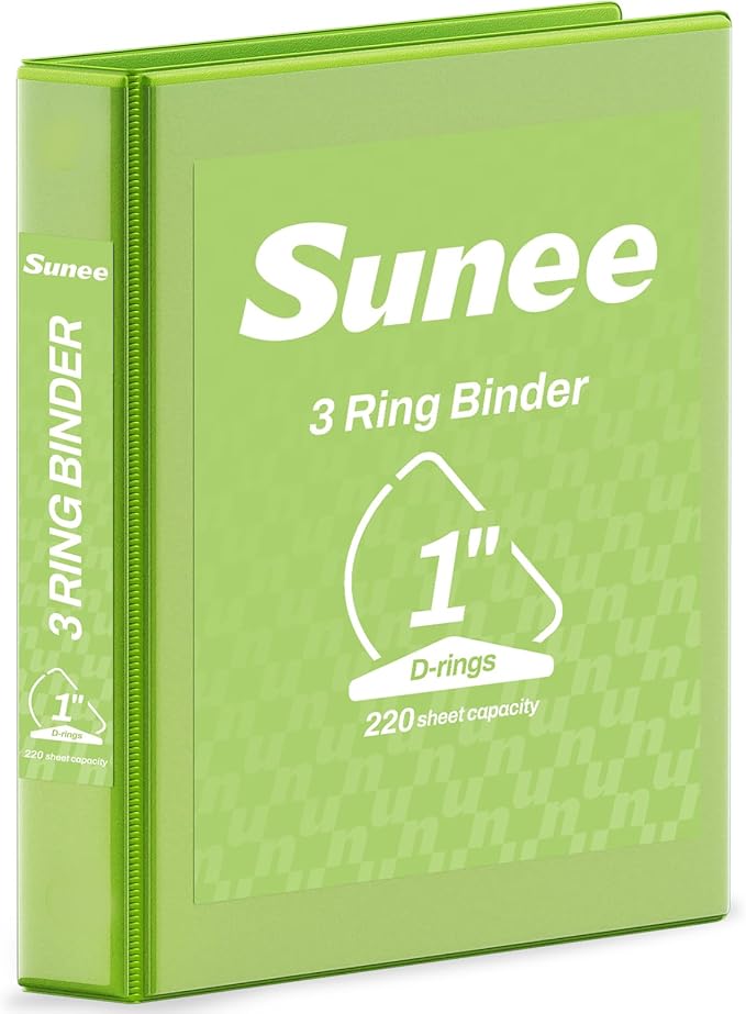 SUNEE 3 Ring Binder 1 Inch D Ring, Clear View Binder Three Ring PVC-Free (Fit 8.5x11 Inches) for School or Office Supplies, Tender Green, 1 Pack