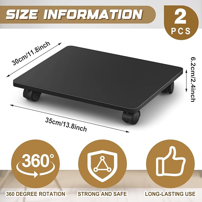 Beeveer 1 Pcs Office Under Desk Printer Stand with 4 Caster Wheels 13.8 x 11.8 Inches Black Movable Printer Copier Shelf CPU Holder for Home Office Heavy Duty Storage Rack Scanner Fax Machine