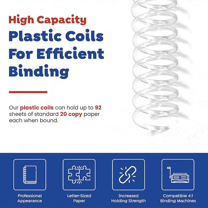 12mm (15/32 in.) Spiral Binding Coils for Reports, Presentations and Proposals | 4:1 Pitch | 12 in. Length | Clear | 92 Sheets Binding Capacity | 100 Pack