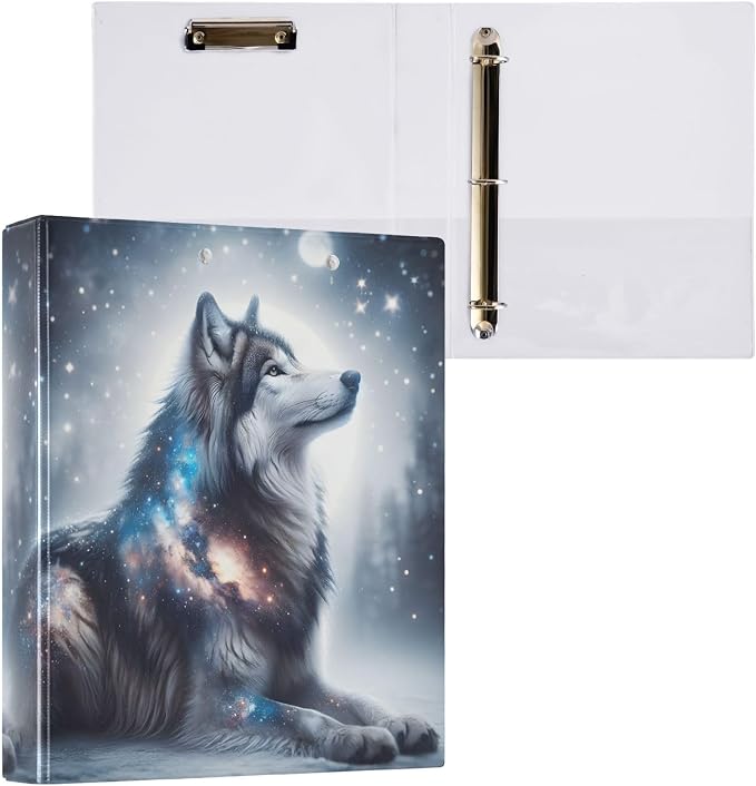 ALAZA 3 Ring Binder Fantasy Wolf on The Night Clipboard Round Ring Binder Holds 1.5 Inch Three Rings Binder Heavy Duty Binders for School Office Supplies, 1Pack