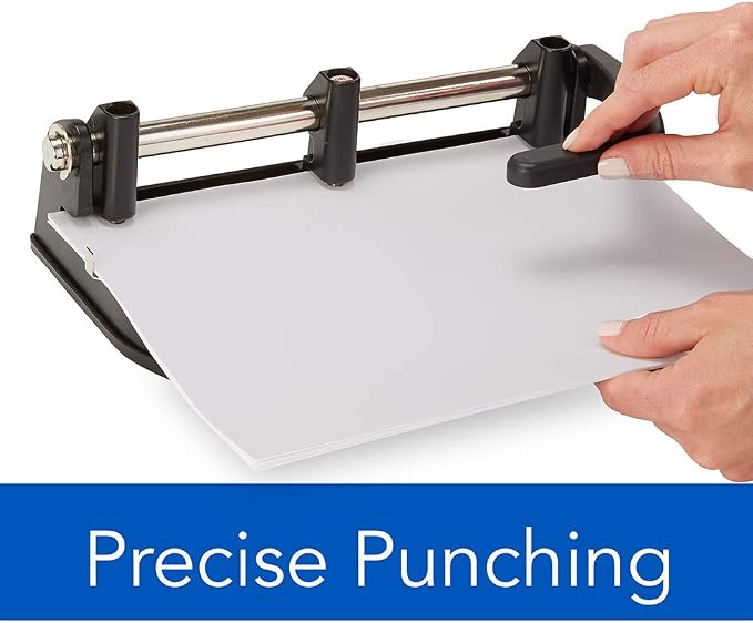 Swingline 3 Hole Punch Heavy Duty, 32 Sheet Capacity Three Hole Puncher 3 Ring, Adjustable 2-7 Hole Paper Punch, Black & Silver (74350)