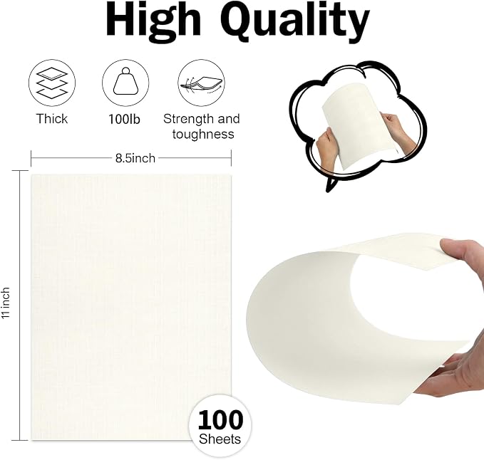 8.5 x 11 Ivory Linen Paper Textured Cardstock 100lb | Goefun Light Cream Thick Paper, Linen Textured Cardstock 100 Pack for Printing, Resume, Invitations, Artworks and Crafting