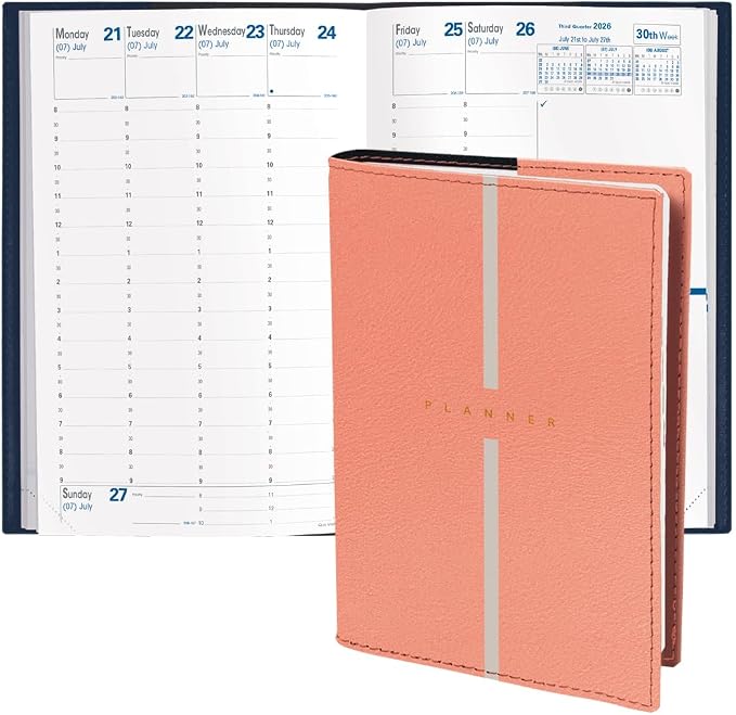 Quo Vadis 2026 Minister - Weekly/Monthly Planner - 12 Months, Jan. to Dec. - 6 1/4 x 9 3/8" - Grained Faux Leather Billy Blush Cover- Time Management Appointment Organizer