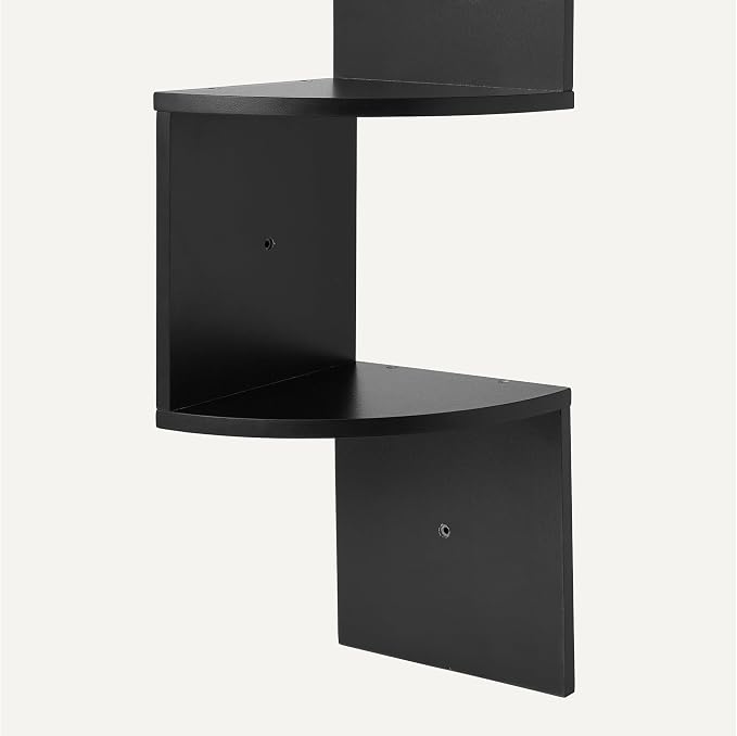 Amazon Basics 5-Tier Corner Shelf, Wall-Mounted, Floating Corner Bookshelf for Living Room, Bedroom, Bathroom, Home Office, 7.8"D x 48.5"W x 7.8"H, Black