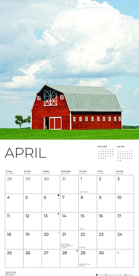 Barns 2027 Wall Calendar, 12 x 24 Hanging Pacific Waters Press