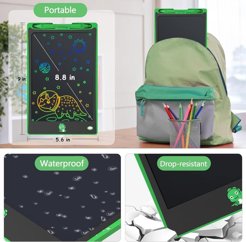 Hockvill LCD Writing Tablet for Kids 8.8 Inch, Dinosaur Toys for Girls Boys Drawing Pad for 3 4 5 6 7 Year Old Kid, Toddler Magnetic Doodle Board Travel Essentials, Christmas Birthday Gift for Kids