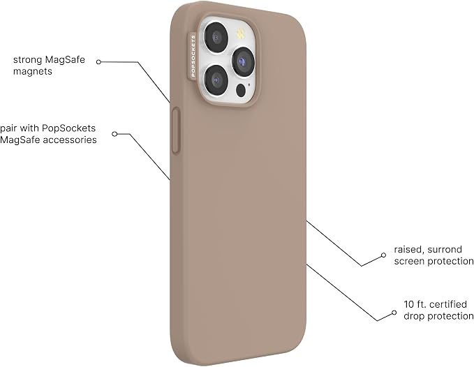 PopSockets iPhone 14 Pro Max Phone Case w/MagSafe- Latte | Magnetic, Wireless Charging, Camera & Drop Protection, Brown, Plain, Cream, Beige, Summer Spring