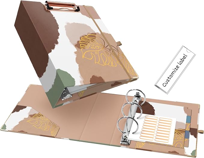 EYROZILL 2 Inch Mini 3 Ring Binder for 5.5" x 8.5" Paper with 5-Tab Dividers EYROZILL Cute Mini Binder for School/Office Supplies and Home, Brown Impression