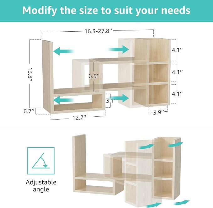 NUTIKAS Desk Shelves Desktop Organizer Shlef - Natural Wood Tone Office Organization for Top of Desk Organizers and Accessories Corner Bookshelf Table Top Shelving Small Hutch Decorations for Office