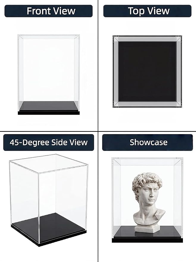Clear Acrylic Display Case for Figures & Collectibles, Dustproof Showcase Box with Black Base, No Assembly Display for Models, Toys & Memorabilia, 5.9 x 5.9 x 8.2 Inch