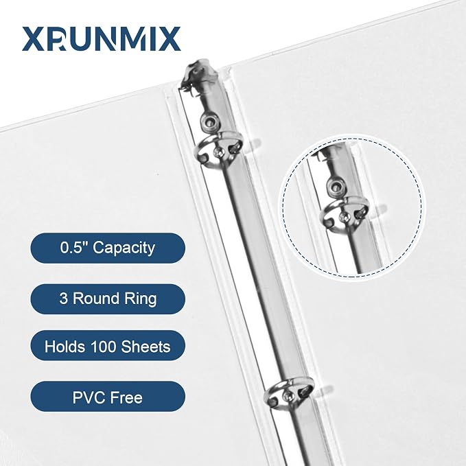 0.5'' Economy 3-Ring Binders, 1/2 Inch Round Rings, 100 Sheet Capacity, ClearVue Presentation View, Non-Stick, Bulk Pack of 12 (White - 12 Packs)