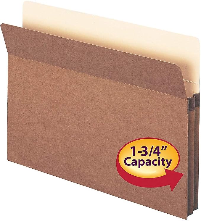 Smead File Pocket, Straight-Cut Tab, 1-3/4" Expansion, Letter Size, Redrope, 25 per Box (73214)