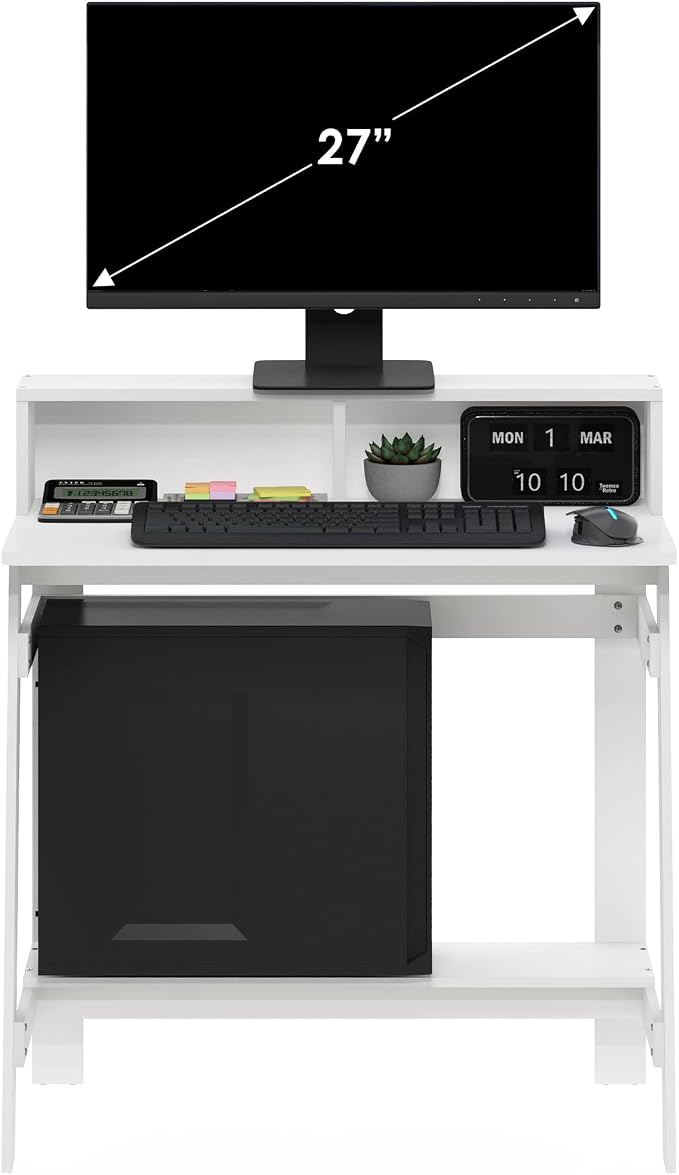 Furinno Simplistic A Frame Computer Desk, Regular, White | with Monitor Stand, A Frame Computer Desk, Office Desk, for Home Office, Bedroom, Study Room, Dorm