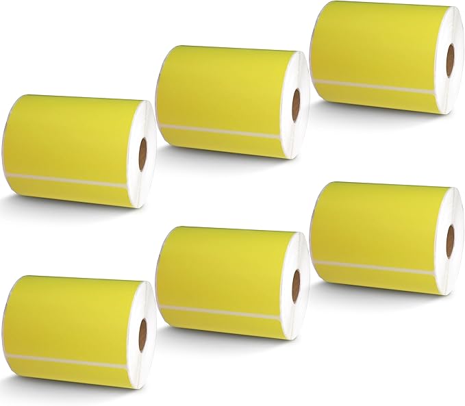 BETCKEY - 4" x 6.5" Large Shipping Labels & Multipurpose Compatible with Zebra & Rollo Label Printer,Premium Adhesive & Perforated[Yellow, 6 Rolls, 1500 Labels]