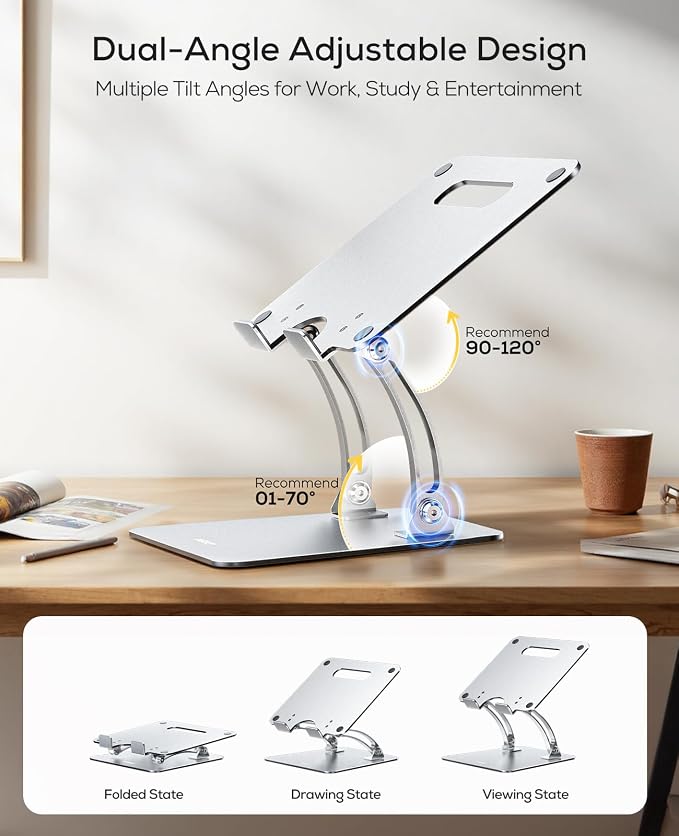 Nulaxy Ergonomic Adjustable Laptop Stand for Desk, Dual Foldable Computer Riser with Advanced Heat-Vent, Heavy-Duty Portable Notebook Holder for Posture Correction, Compatible with Mac 10-17" Laptops
