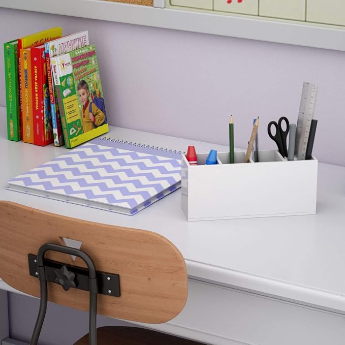 NIUBEE Acrylic Pen Holder 4 Compartments, White Pencil Organizer Cup for Countertop Desk Accessory Storage (White) | Scratch-resistant thick acrylic with 4 slots for pens, pencils, makeup brushes, office, vanity and school use