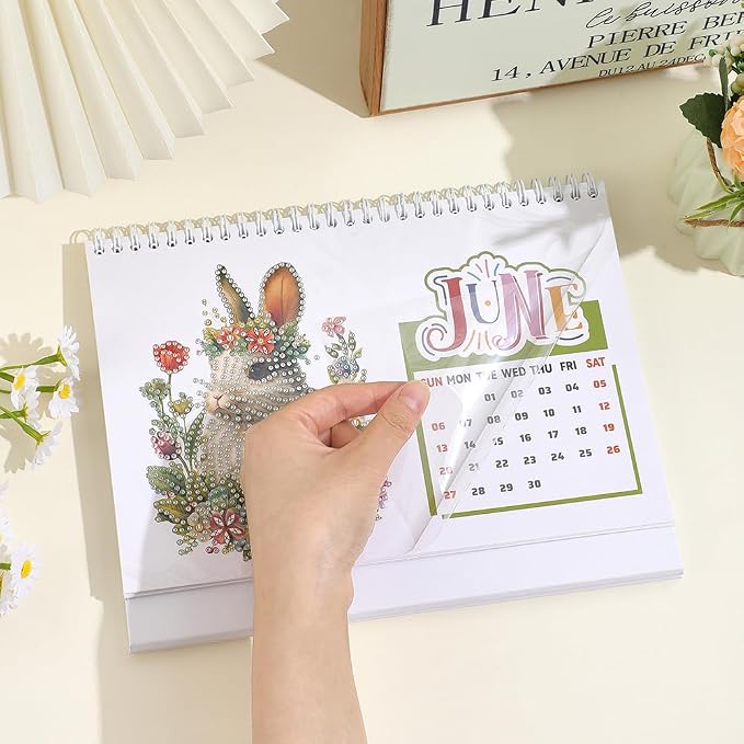 icceemee 2027 Calendar Desk Calendar DIY Diamond Painting Art with Animals theme Calendar, Monthly Flip Planner with To-Do List, Handmade Craft for Office & Home Decor Gift