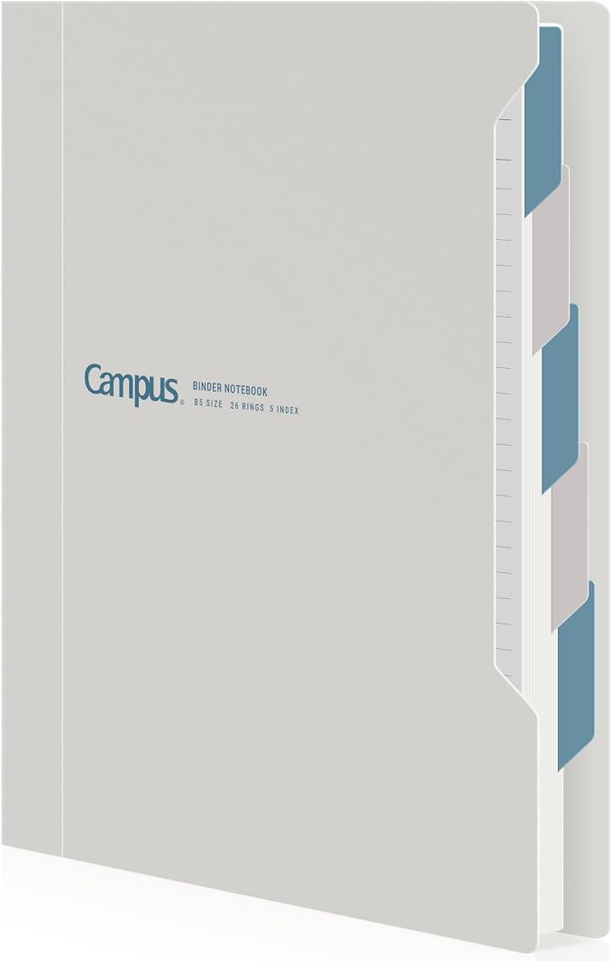 KOKUYO Refillable Spiral Notebook with Dividers & Tabs, B5 Hardcover 5 Subject Notebook Binder for Work, 100 Sheets, 6mm Dot Ruled, Campus Refillable Business Binder for School Note Taking, White