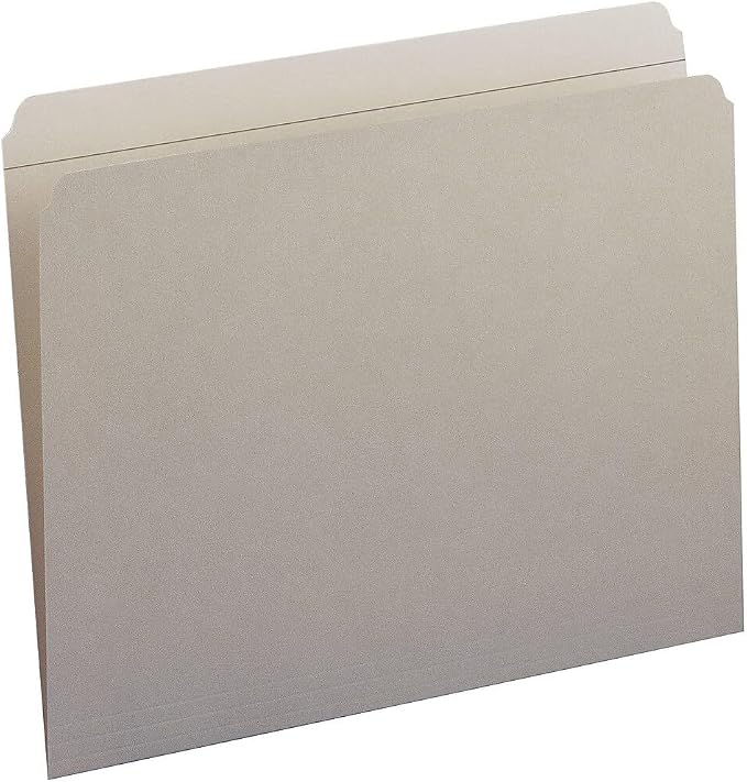 Smead File Folder, Reinforced Straight-Cut Tab, Letter Size, Gray, 100 per Box (12310)