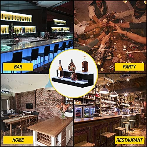 MESAlLUP Acrylic 30 Inch 2 Tier LED Liquor Bottle Display Shelf, Lighted Bar Shelves with APP or Remote Control, Mulit Color Lighting for Home Mini Bars Decor, Restaurants & Party Use