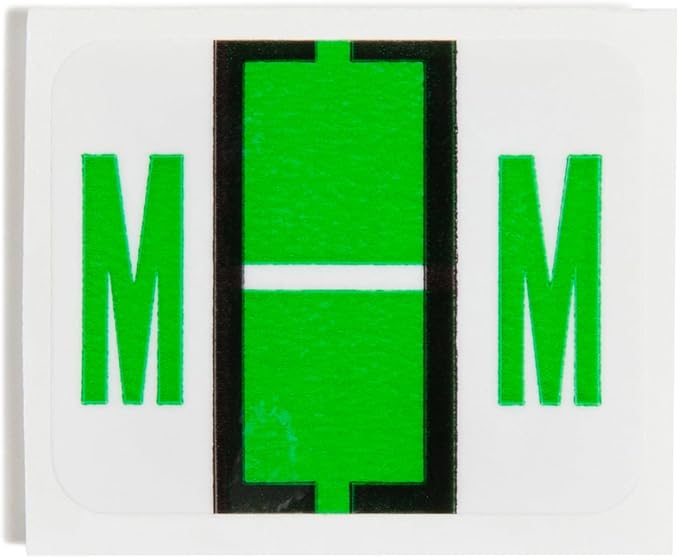 Smead BCCR Bar-Style Color-Coded Alphabetic Label, M, Label Roll, Light Green, 500 Labels per Roll, (67083)