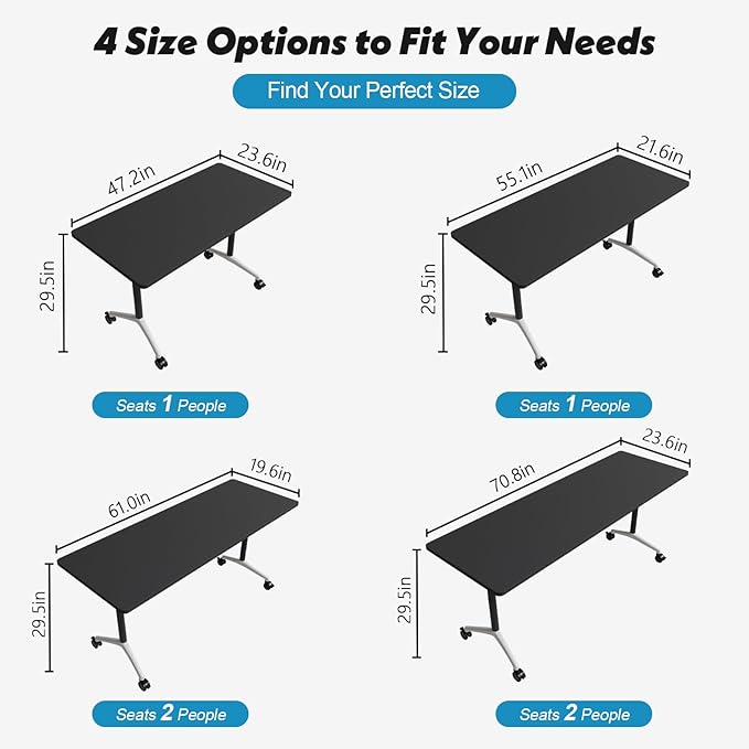 Goakwwuz Conference Room Table, Folding Conference Tables,Thicken Grey Tabletop,Flip Top Wooden Seminar Meeting Room Table for Conference Room Offices (4, Black, 70.8”)