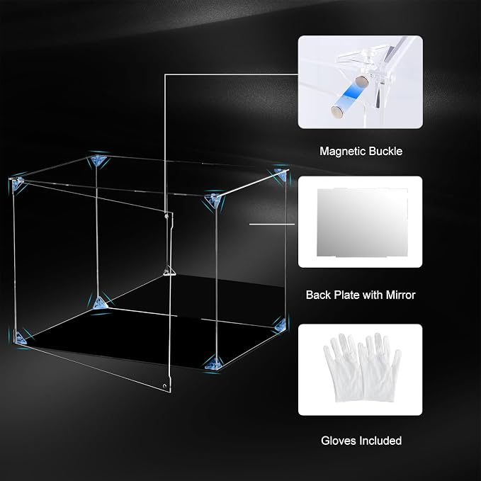 Acrylic Display Case Clear Action Figure Display Case with Mirrored Back, Dustproof Storage Display Box Alternative Glass Case for Collectibles Figures Models Doll Toys (15.7x12x12 inch, 40x30x30cm)