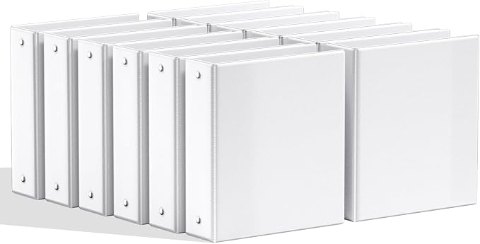 SUNEE 2 Inch Binders 3 Ring 12 Pack Bulk, PVC-Free Clear View 2" Binders (Fits 8.5x11 Inches) for School, Office & Home Use, White