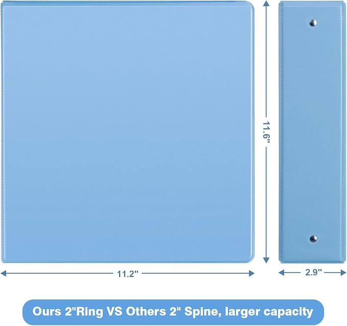 COMIX Sturdy Standard 2 Inch 3 Ring Binder with Clear View Cover | 2"Round Ring,PVC-Free,Holds 400 Letter Sheets,Morandi Multicolor for Students & Office,6 Pack (Pale Blue)