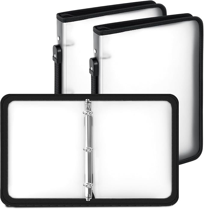 Teling 2 Pcs 1 Inch Zipper Binder 3 Ring Organizer, White | Secure Zipper Closure, Refillable 3 Ring Design, Handle Carry, Fits Letter Size Papers for School, Office and Projects