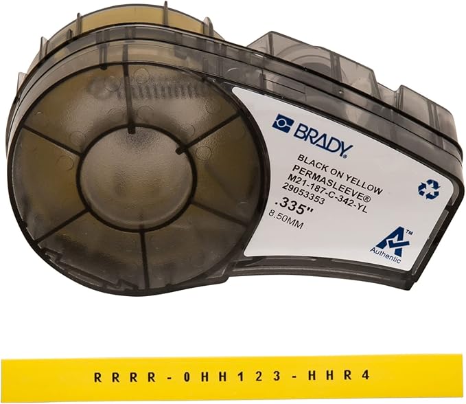 Brady Authentic (M21-187-C-342-YL) PermaSleeve Heat Shrink Tubing for Control and Electrical Panels, Wire Harness, BlackonYellow-For M210, M210-LAB, M211, BMP21-PLUS and BMP21-LAB Printers, .335"W 7'L